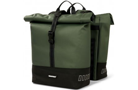 Gerecyclede dubbele fietstas Urban Proof Rolltop 38 liter 30x15x42cm - groen