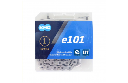 KMC chain E101 EPT 1/2x1/8, 8mm pin, anti rust, 112 L single speed. Specially designed (10,000 km) chain for mid-moto E-bikes