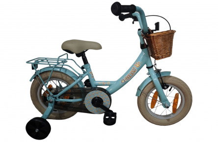 BFN meisjesfiets Girly 12" met rotan mandje blauw