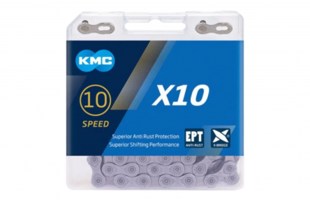 KMC X10 EPT ANTI ROEST KETTING 1/2X1/128 INCH 114S 10-SPEED GRIJS IN DOOSJE 